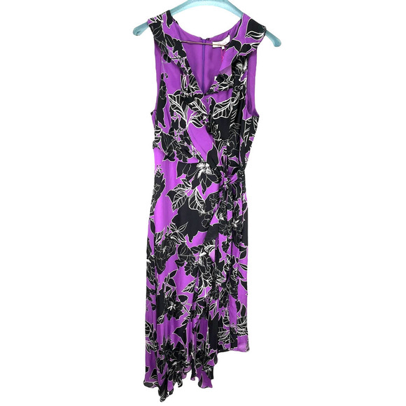 Parker New York NWT Loreena Silk Blend Wrap Dress Purple Black Floral Size 2 - Picture 2 of 16